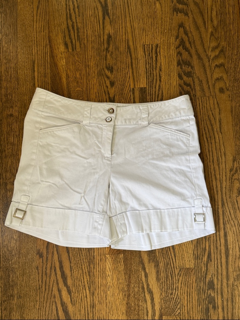 White House Black Market White Bermuda Shorts with Hem Buckles